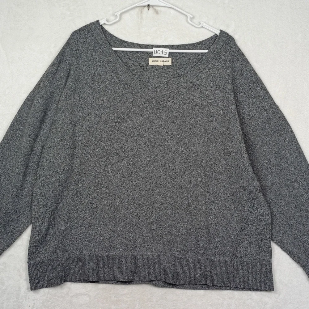 Lucky‎ Brand Mens XL Gray Heather V-Neck Knit Sweater Long Sleeve Relaxed Fit